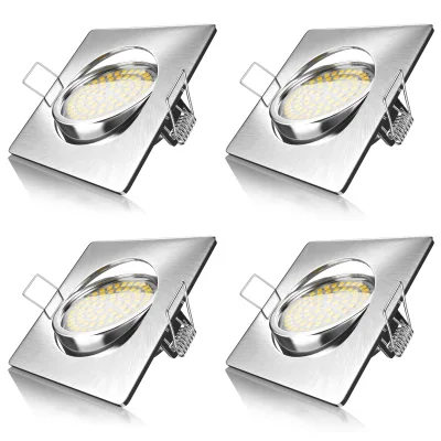 Brandson 4x LED Einbaustrahler in Edelstahl Optik, schwenkbarer Deckenspot mit 320 Lumen / Warmweiß