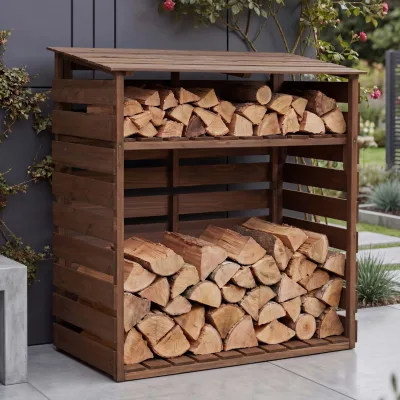 Brennholzlager MCW-Q16, Kamin-/Feuerholzregal Holzlager Holzunterstand, Ablage Holz Tanne MVG 121x122x61cm ~ dunkelbraun