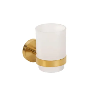 Brillantbad BABLO Glashalter mit Glas Messing Gold matt Milchglas 105x70x95 mm für Bad & Küche >> zum Bohren oder Kleben*