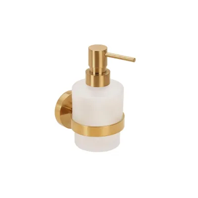 Brillantbad BABLO Seifenspender MINI Messing Gold matt Milchglas 100x75x145 mm, 200 ml für Bad & Küche >> zum Bohren oder Kleben*