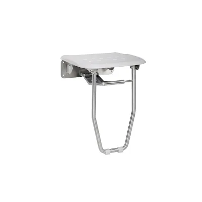 Brillantbad BELP Duschklappsitz mit Stützbein Edelstahl matt Kunststoff 350x433x365 mm, 200 kg Traglast für Bad & WC >> zum Bohren