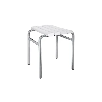Brillantbad BELP Hocker Edelstahl poliert Kunststoff Weiß 440x450x400 mm, 150 kg Traglast für Bad & WC >> Freistehend anwendbar