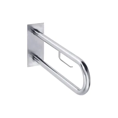 Brillantbad BELP Stützgriff mit Toilettenpapierhalter & Abdeckung Edelstahl gebürstet 616x100x250 mm, 120 kg Traglast für Bad & WC >> zum Bohren