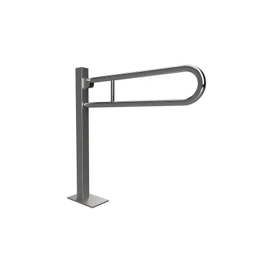 Brillantbad BELP Stützklappgriff in U-Form Bodenmontage Edelstahl poliert mit Abdeckung 153x870x875 mm, 120 kg Traglast für Bad & WC >> zum Bohren