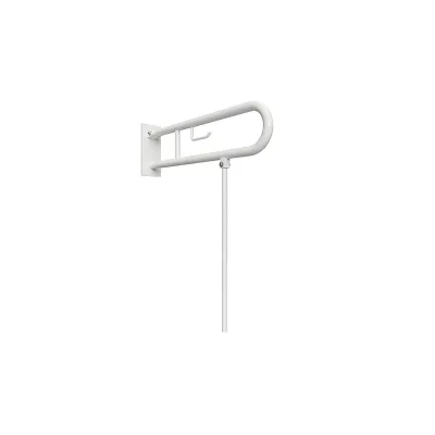 Brillantbad BELP Stützklappgriff in U-Form mit Toilettenpapierhalter & Standfuß Eisen Weiß mit Abdeckung 100x800x766 mm, 120 kg Traglast für Bad & WC >> zum Bohren