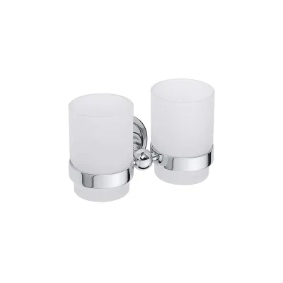 Brillantbad BETRO CHROM Doppelglashalter Messing Glas Chrom 160x95x90 mm für Bad & WC >> zum Bohren