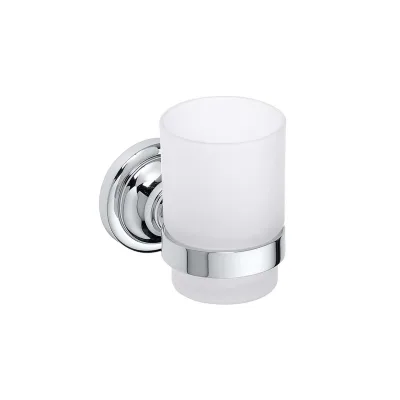Brillantbad BETRO CHROM Glashalter mit Glas Messing Glas Chrom 70x95x115 mm für Bad & WC >> zum Bohren