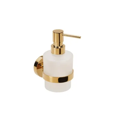 Brillantbad BILLO Seifenspender MINI Messing Gold poliert Milchglas 100x75x145 mm, 200 ml für Bad & Küche >> zum Bohren oder Kleben*