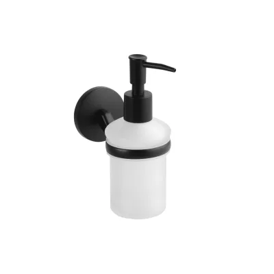 Brillantbad BOX Seifenspender Zink Milchglas Kunststoff Schwarz 125x68x165 mm, 200 ml  für Bad & Küche >> zum Bohren