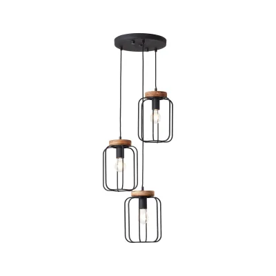 BRILLIANT Lampe, Tosh Pendelleuchte 3flg Rondell antik holz/schwarz korund, 3x A60, E27, 40W, Holz aus nachhaltiger Waldwirtschaft (FSC)