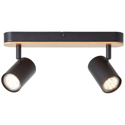 Brilliant Niels Spotbalken 2flg schwarz matt/natur, Metall/Bambus, 2x LED, GU10, 10 W