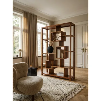Bücherregal – Massivholz, 115x180 cm, Ablagefächer, Landhausstil, freistehend