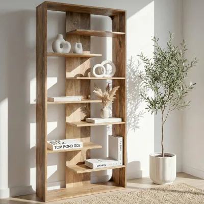 Bücherregal Massivholz Stauraumregal 200cm Wohnregal modern hoch Standregal