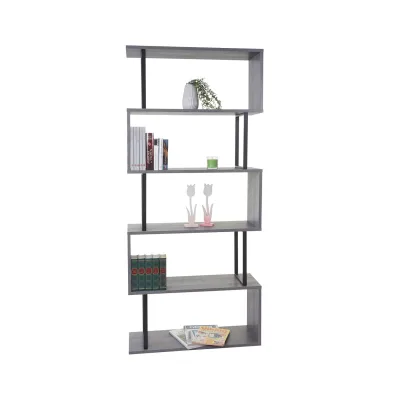 Bücherregal MCW-A27, Standregal Wohnregal, 183x80cm 3D-Struktur 5 Ebenen ~ grau, Metall schwarz