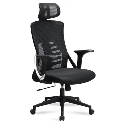 Bürodrehstuhl Schwarz Mesh mit Wippmechanik, Kopfstütze und 4-fach Lordosenstütze ASTRA