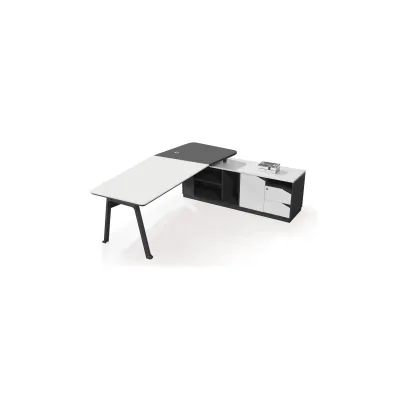 Büromöbel Chef Schreibtisch  Büroschreibtisch CAROLINA weiß-anthrazit 2,2x1,80x0,75m