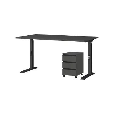 Büromöbel Set 2-teilig   Schreibtisch 140x80cm & Rollcontainer Graphit   Einstellbar 68-91 cm & Soft-Close