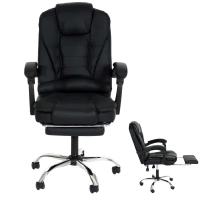 Bürostuhl MCW-M80, Schreibtischstuhl Drehstuhl Chefsessel, ausziehbare Fußstütze Kunstleder silbernes Fußkreuz ~ schwarz