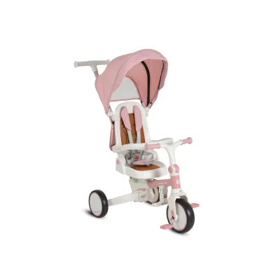 Byox Dreirad, Tricycle Compacto 4 in 1 Schiebegriff klappbar Gurt umbaubar EVA rosa