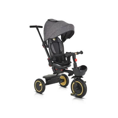 Byox Dreirad Tricycle Orion faltbar, PU-Reifen, drehbarer Sitz, Schiebestange gelb