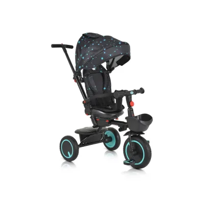 Byox Dreirad Tricycle Orion faltbar, PU-Reifen, drehbarer Sitz, Schiebestange türkis