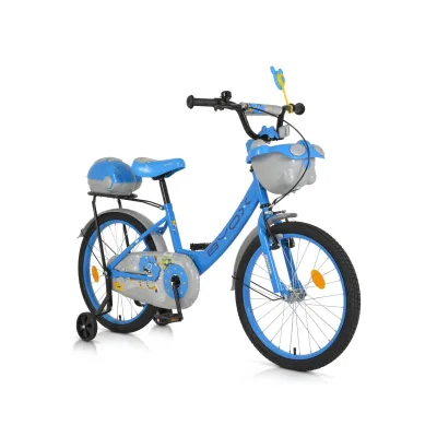 Byox Kinderfahrrad 20 Zoll 2002, Stützräder, Klingel, Höhe einstellbar, Körbe blau