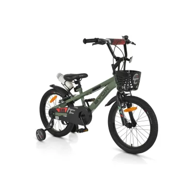 Byox Kinderfahrrad Challenge 18 Zoll Frontkorb Flasche Stützräder ab 5 Jahre grün