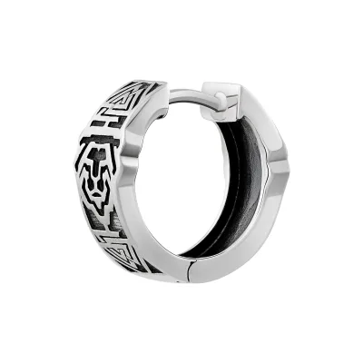 cai Single Creole 925 Silber matt oxidiert Muster Löwe