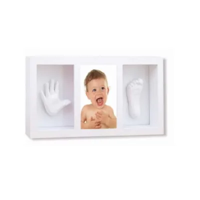 Cangaroo Baby Gipsabdruck 3D Hand- und Fußabdruckset, Fotorahmen aus Holz weiß