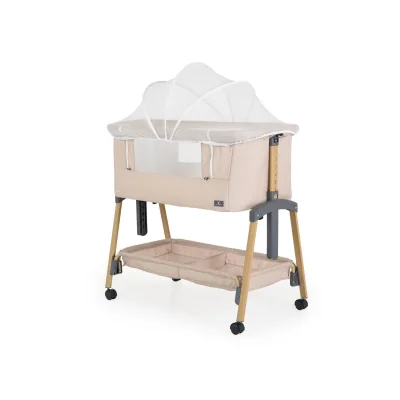 Cangaroo Babybett, Beistellbett Adoro, verstellbar, Matratze, Moskitonetz, Räder beige