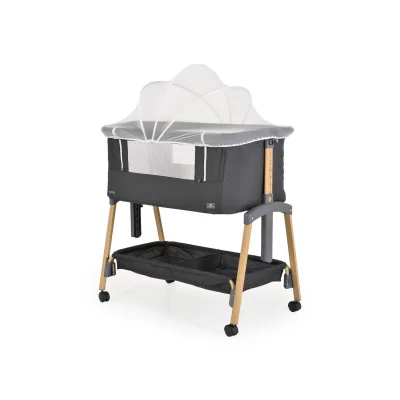 Cangaroo Babybett, Beistellbett Adoro, verstellbar, Matratze, Moskitonetz, Räder schwarz