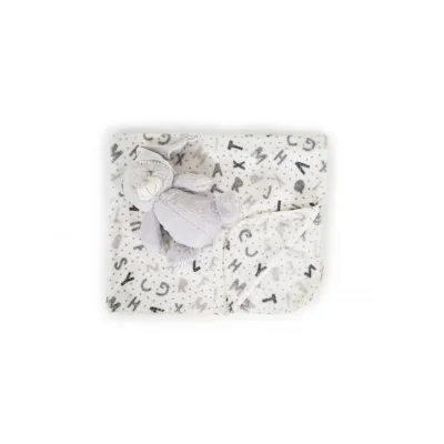 Cangaroo Babydecke 90 x 75 cm mit Plüschtier kuschelige Babydecke Krabbeldecke grau