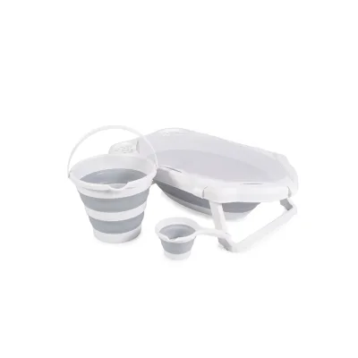 Cangaroo Badewannen-Set Hawaii 4-teilig faltbar Wasserablauf Ablagefächer Netz grau