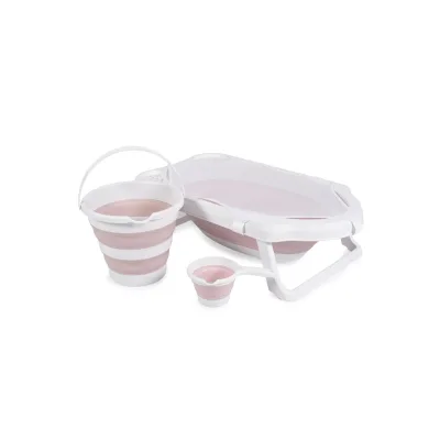 Cangaroo Badewannen-Set Hawaii 4-teilig faltbar Wasserablauf Ablagefächer Netz rosa