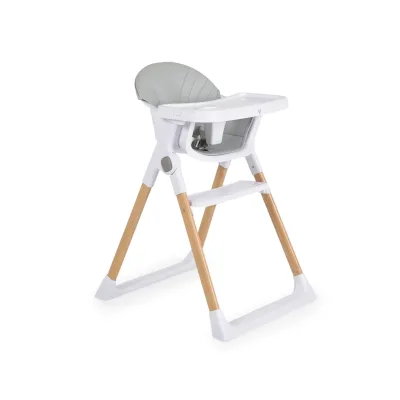 Cangaroo Kinderhochstuhl Almond Holzoptik klappbar Doppeltablett Sicherheitsgurt grau