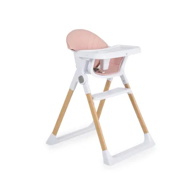 Cangaroo Kinderhochstuhl Almond Holzoptik klappbar Doppeltablett Sicherheitsgurt rosa