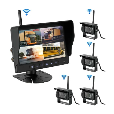 CARMATRIX AHD QUAD DVR 4 Kanal Funk Rückfahrsystem Digital Auto Wohnmobil Monitor mit Mikrofon (4 Kameras)
