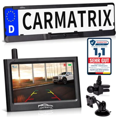 CARMATRIX Solar Funk Rückfahrkamera im Kennzeichen mit Monitor Rückfahrsystem Auto