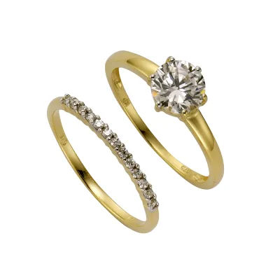 Celesta Gold Ring-Set Gold 375 zweifarbig mit weißen Zirkonia-Steinen