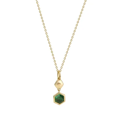 Celesta Silber Anhänger mit Kette 925 Sterling Silber vergoldet Malachit