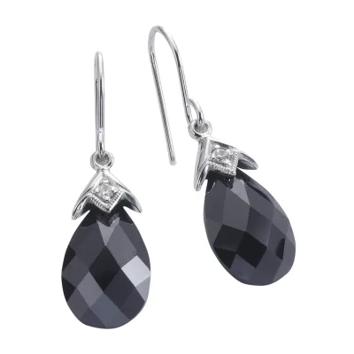 Celesta Silber Ohrringe Silber 925 rhodiniert mit schwarzem Zirkonia-Tropfen 32mm lang