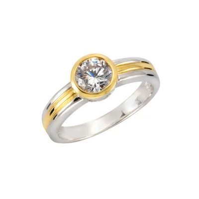 Celesta Silber Ring 925 Sterling Silber zweifarbig Zirkonia