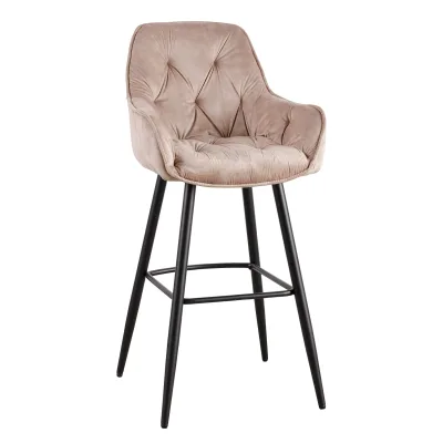 champagner beige Samt Barstuhl mit Lehne Metall schwarz