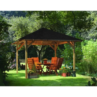 CHILLROI Quadratischer Holzpavillon  289 x 289 cm  Gartenpavillon   Terrassenüberdachung   kesseldruckimprägniert