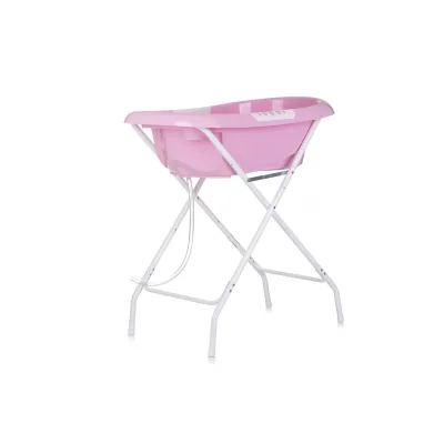 Chipolino Babybadewanne, Ständer Noemi klappbar, Ablauf, Ablagefächer, ab Geburt rosa