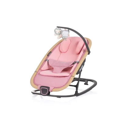 Chipolino Babywippe Senso Holzoptik Spielbogen Kopfstütze 3-Punkt-Gurt faltbar rosa
