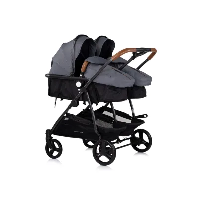 Chipolino Geschwisterkinderwagen Duo Smart klappbar umbaubar verstellbar Fußsack grau dunkelgrau