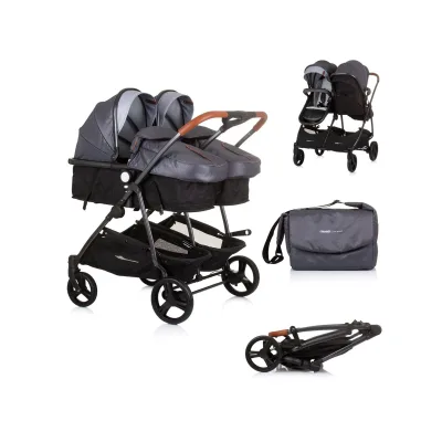 Chipolino Geschwisterkinderwagen Duo Smart klappbar umbaubar verstellbar Fußsack grau hellgrau