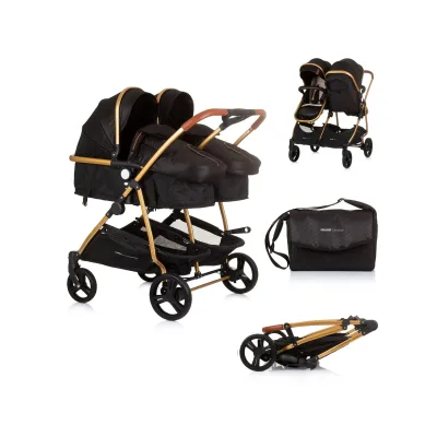 Chipolino Geschwisterkinderwagen Duo Smart klappbar umbaubar verstellbar Fußsack schwarz