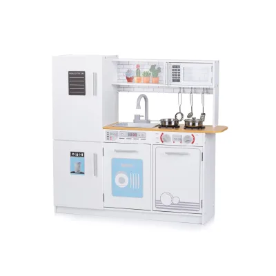 Chipolino Holz-Kinderküche 80 cm LED-Licht Töpfe Waschmaschine Mikrowelle Spüle weiß